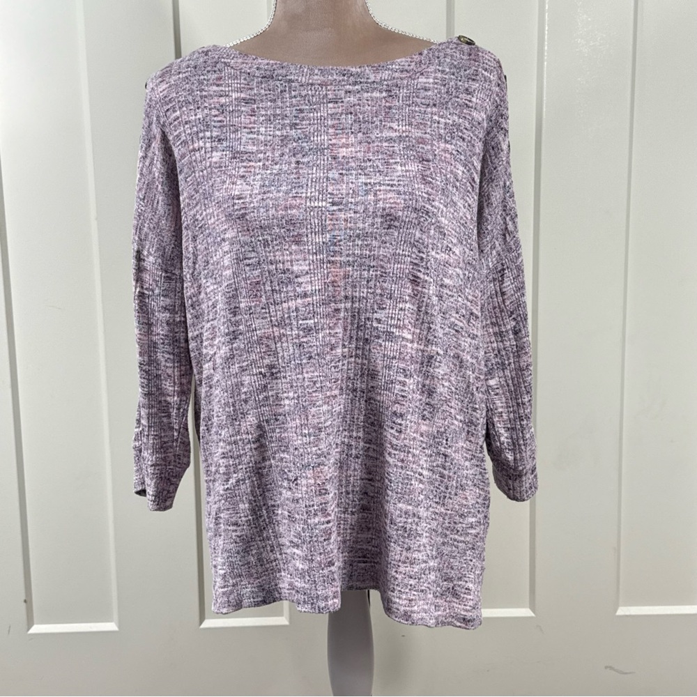Peyton Primrose Womens L Sweater Heathered Pink 3/4 Sleeve Button‎ Accents